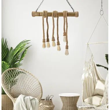 LAMPA WISZĄCA Z BAMBUSU I SZNURA 80X15X120 cm